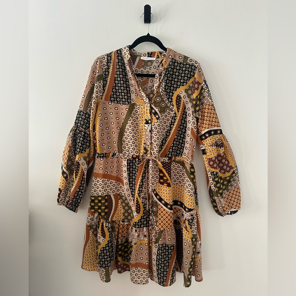 Ces Femme Womens Bohemian Abstract Printed Tieted Design w/ Draw Waist Size M